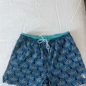 Blue Peacock Patterned Swim Shorts